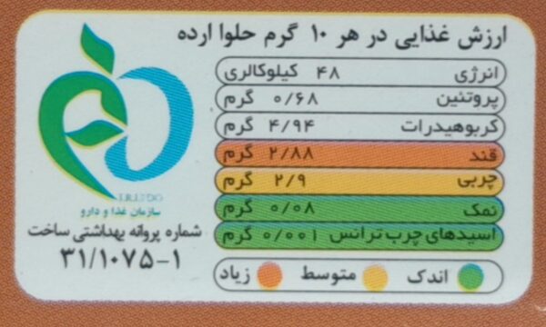جدول ارزش غذایی حلوا ارده بادام درختی وگان ویگر