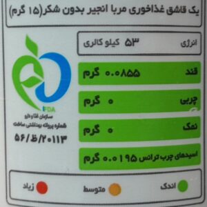 جدول ارزش غذایی مربا انجیر بدون شکر بیلو