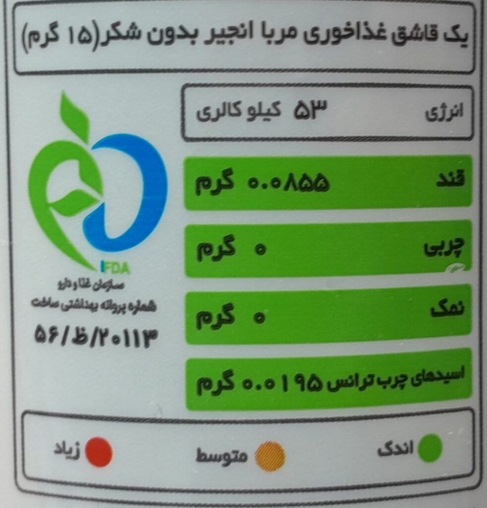 جدول ارزش غذایی مربا انجیر بدون شکر بیلو