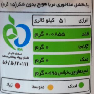 جدول ارزش غذایی مربا بدون شکر