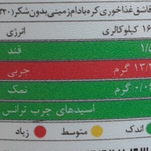 جدول ارزش غذایی کره بادام زمنی بدون شکر دکتر بادام