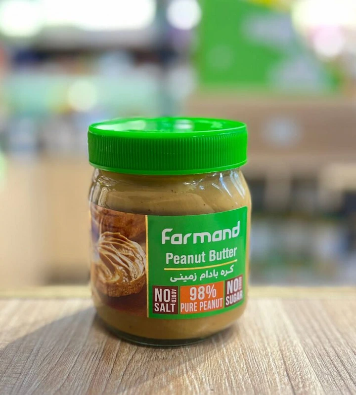farmand-natural-peanut-butter-300g-glass-jar کره بادام زمینی رژیمی بدون شکر و نمک فرمند 300 گرم - تصویر 1