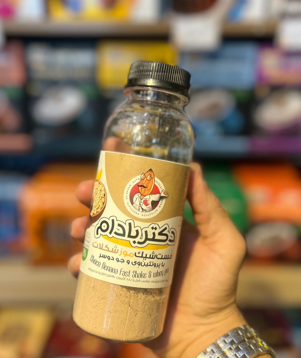 فست شیک شکلات موز فست شیک شکلات موز با پروتئین وی و جودوسر دکتر بادام - Image 1