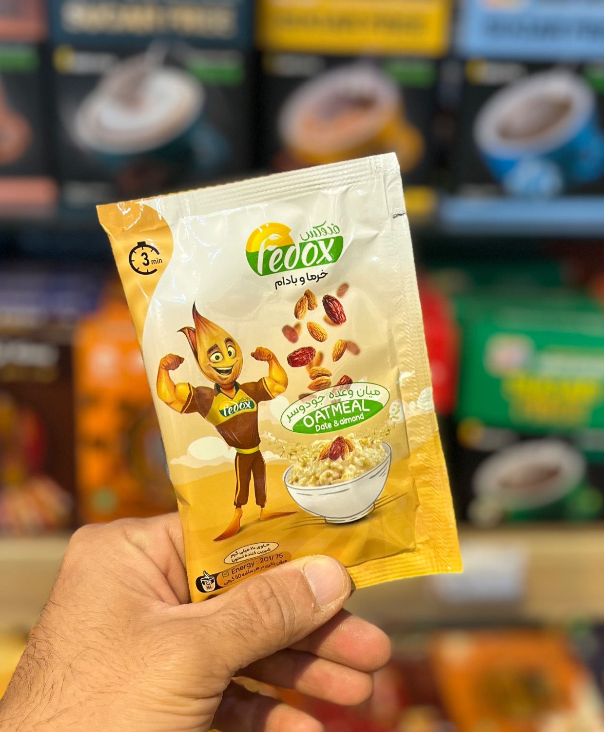 اوتمیل خرما بادام ارزان ساشه ای اوتمیل رژیمی جودوسر پرک + خرما و بادام ( تک وعده ای) فدوکس Fedox - Image 1